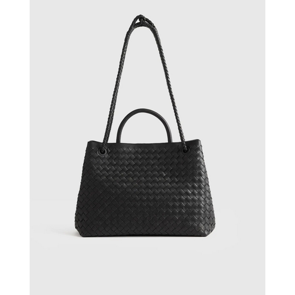 Quince Black Large Italian Leather Handwoven Satchel